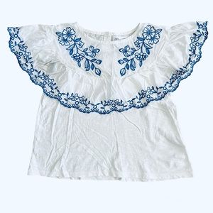 Zara Girls Embroidered Top | Color: Blue/White | Size 11-12